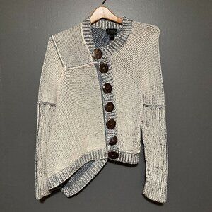 Womens S/M Pure Handknit Blue Asymm Sweater Cardigan Fisherman Hand Made Thick